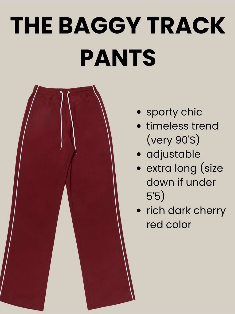 Classic Baggy Track Pants in Dark Cherry Red